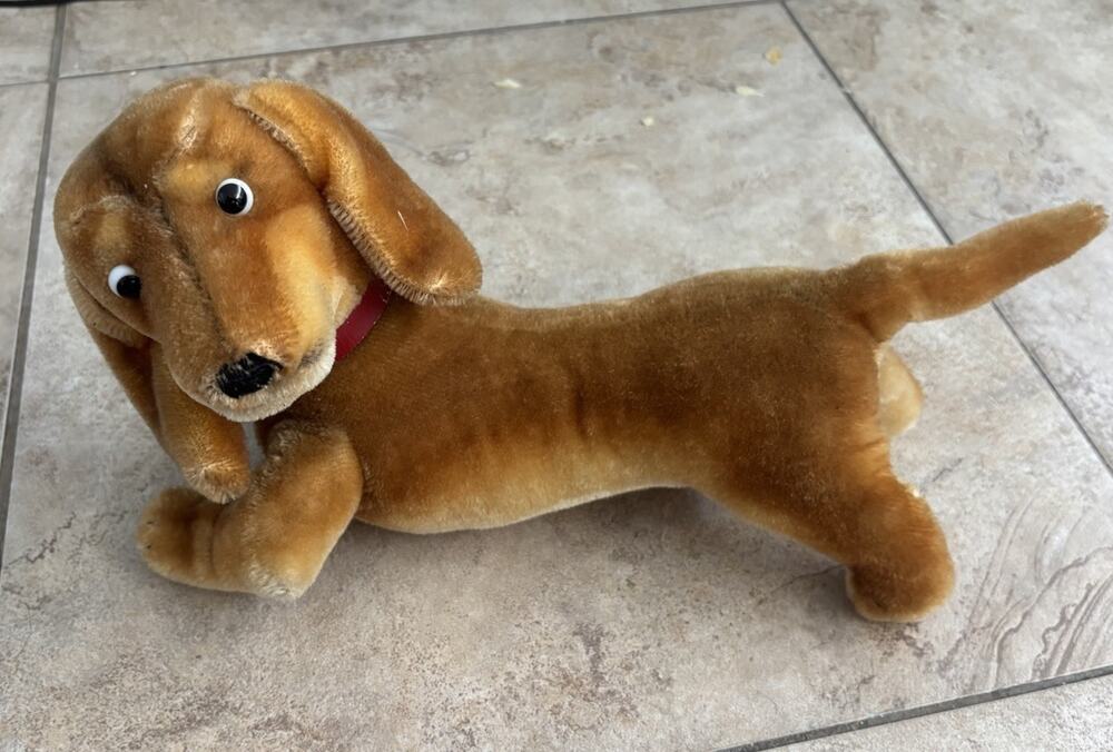 Vintage Steiff Hexie Dachshund Dog Mohair Plush Swivel Head 14” Red Collar 1950s